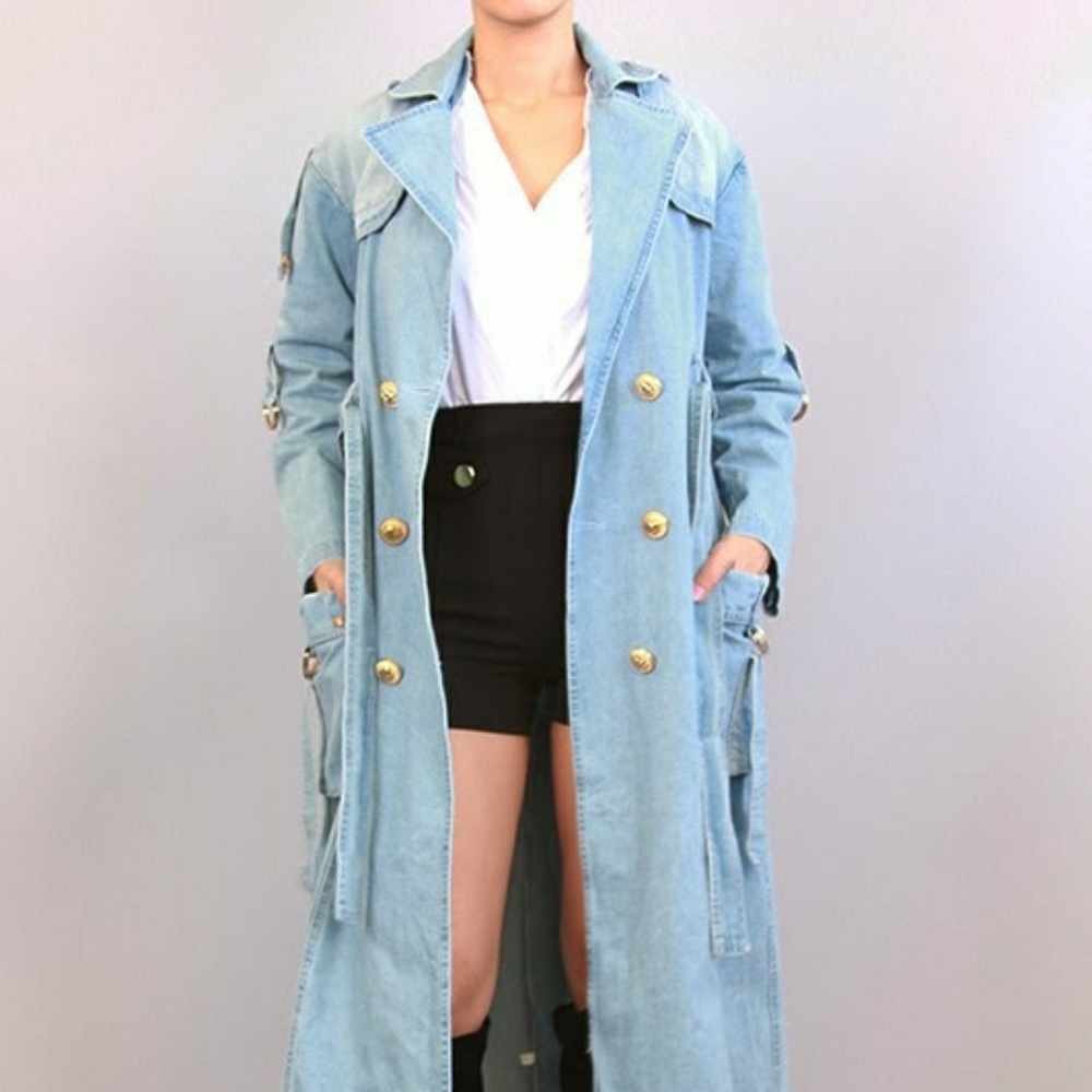 Denim trench coat